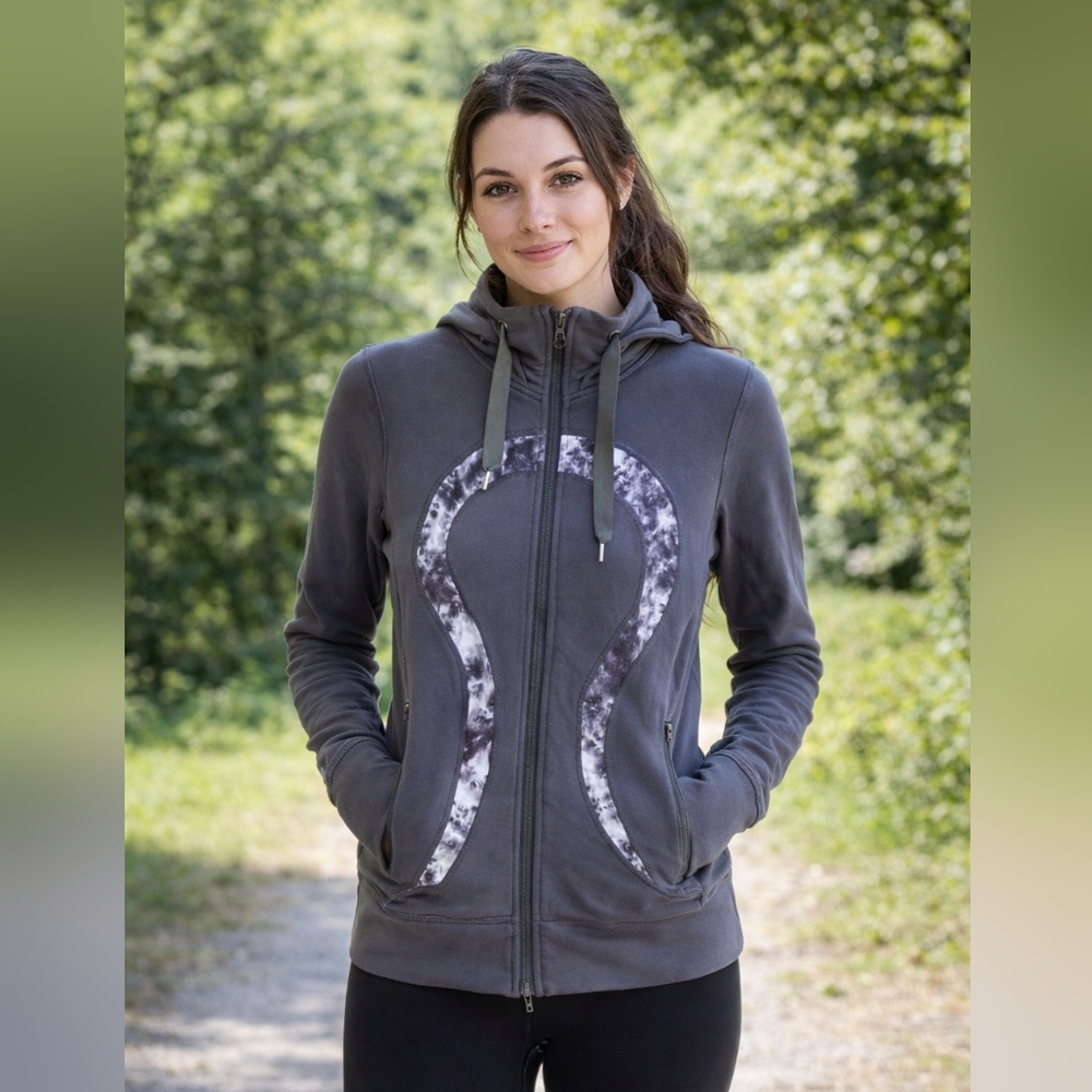 Lululemon Women’s Size 8 Charcoal Gray Full-Zip Hoodie with Marble Logo